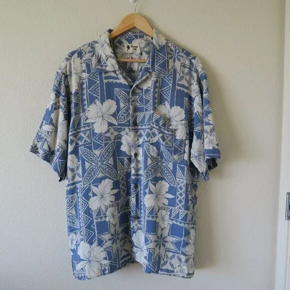 VINTAGE SILK Blue Hawaiian Shirt Size XL Waffle Textured Lightweight Casual - Picture 1 of 8